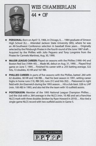 2010-22 Philadelphia Phillies Alumni Photo Cards #NNO Wes Chamberlain Back
