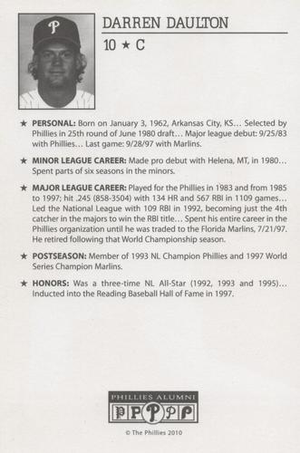 2010-22 Philadelphia Phillies Alumni Photo Cards #NNO Darren Daulton Back