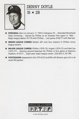 2010-22 Philadelphia Phillies Alumni Photo Cards #NNO Denny Doyle Back