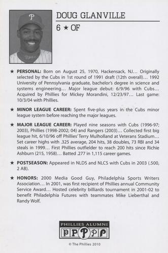 2010-22 Philadelphia Phillies Alumni Photo Cards #NNO Doug Glanville Back