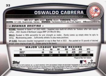 2023 Bowman Chrome #33 Oswaldo Cabrera Back