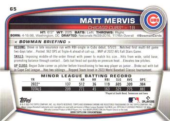 2023 Bowman Chrome #65 Matt Mervis Back
