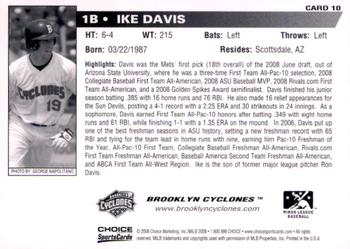 2008 Choice Brooklyn Cyclones #10 Ike Davis Back
