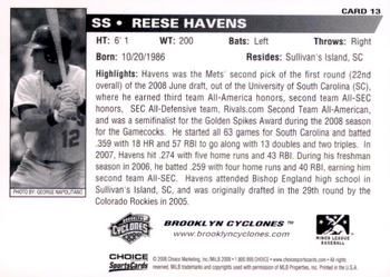 2008 Choice Brooklyn Cyclones #13 Reese Havens Back