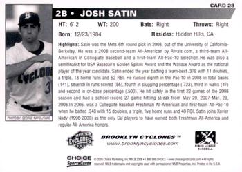 2008 Choice Brooklyn Cyclones #28 Josh Satin Back