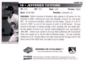 2008 Choice Brooklyn Cyclones #34 Jefferies Tatford Back