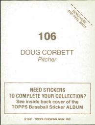 1981 Topps Stickers #106 Doug Corbett Back