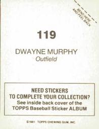 1981 Topps Stickers #119 Dwayne Murphy Back