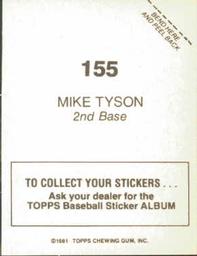 1981 Topps Stickers #155 Mike Tyson Back