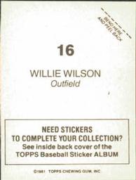 1981 Topps Stickers #16 Willie Wilson Back