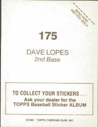 1981 Topps Stickers #175 Dave Lopes Back