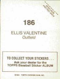 1981 Topps Stickers #186 Ellis Valentine Back