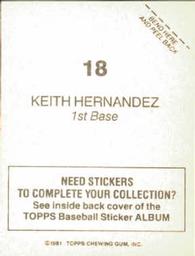 1981 Topps Stickers #18 Keith Hernandez Back