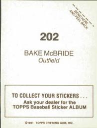1981 Topps Stickers #202 Bake McBride Back
