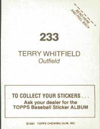 1981 Topps Stickers #233 Terry Whitfield Back