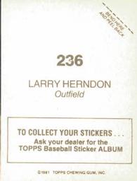 1981 Topps Stickers #236 Larry Herndon Back