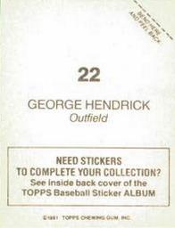 1981 Topps Stickers #22 George Hendrick Back