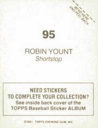 1981 Topps Stickers #95 Robin Yount Back