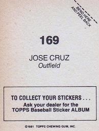1981 Topps Stickers #169 Jose Cruz Back