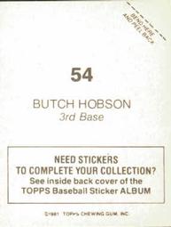 1981 Topps Stickers #54 Butch Hobson Back