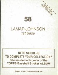 1981 Topps Stickers #58 Lamar Johnson Back