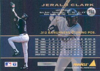 1994 Pinnacle #103 Jerald Clark Back