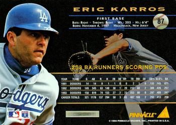 1994 Pinnacle #87 Eric Karros Back