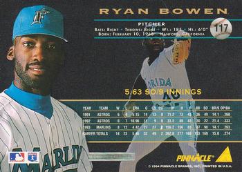 1994 Pinnacle #117 Ryan Bowen Back