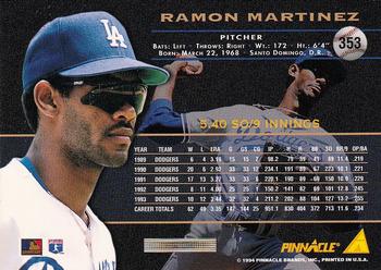 1994 Pinnacle #353 Ramon Martinez Back