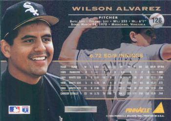 1994 Pinnacle #128 Wilson Alvarez Back