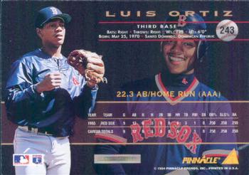 1994 Pinnacle #243 Luis Ortiz Back