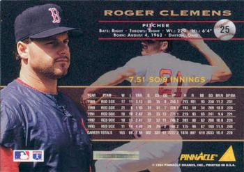 1994 Pinnacle #25 Roger Clemens Back