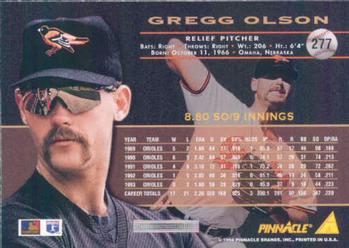 1994 Pinnacle #277 Gregg Olson Back