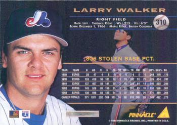 1994 Pinnacle #310 Larry Walker Back