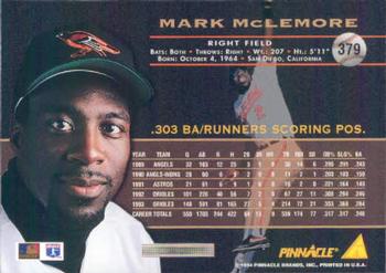 1994 Pinnacle #379 Mark McLemore Back