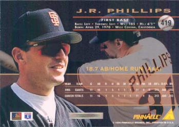 1994 Pinnacle #419 J.R. Phillips Back