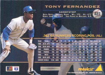 1994 Pinnacle #427 Tony Fernandez Back