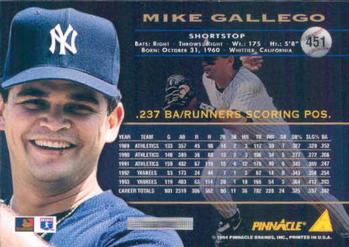 1994 Pinnacle #451 Mike Gallego Back