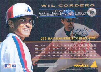 1994 Pinnacle #89 Wil Cordero Back