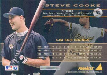 1994 Pinnacle #93 Steve Cooke Back