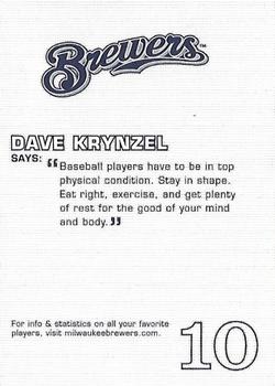 2005 Milwaukee Brewers Police - Port Washington Police Dept, Port Washington Kiwanis #NNO Dave Krynzel Back