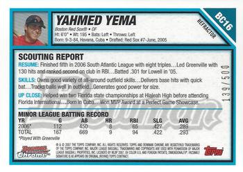 2007 Bowman - Chrome Prospects Refractors #BC16 Yahmed Yema Back