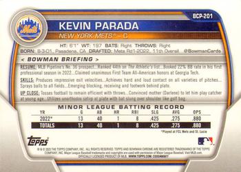 2023 Bowman Chrome - Chrome Prospects #BCP-201 Kevin Parada Back