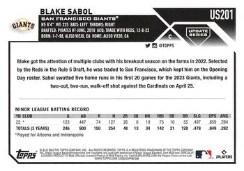 2023 Topps Update #US201 Blake Sabol Back