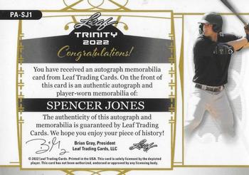 2022 Leaf Trinity - Patch Autographs Foil Silver #PA-SJ1 Spencer Jones Back