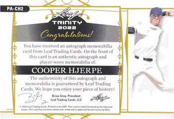 2022 Leaf Trinity - Patch Autographs Foil Red #PA-CH2 Cooper Hjerpe Back
