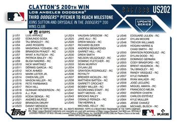 2023 Topps Update - Blue Foil #US202 Clayton's 200th Win Back