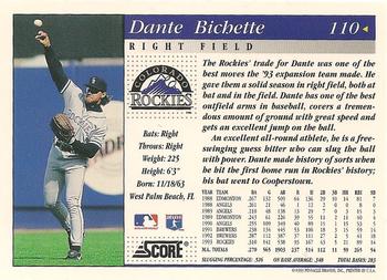 1994 Score #110 Dante Bichette Back
