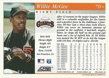 1994 Score #70 Willie McGee Back