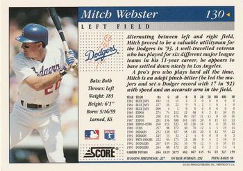 1994 Score #130 Mitch Webster Back